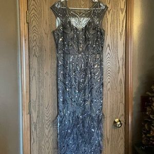Silver women’s formal with ostrich feather detail